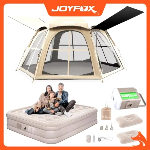 Barraca Camping+Colchão Inflável Casal JOYFOX Cama Com Bateria De Lítio Integrada