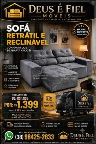 Sofá retrátil Meg promoção entrega grátis poucas unidades 