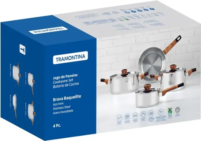 Jogo de Panelas Tramontina Brava em Aço Inox - 4 Peças - Novas na caixa