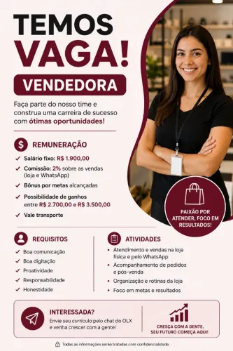 2 Vagas para Vendedora Loja de Sex Shop e Lingerie - Centro e Bacacheri 