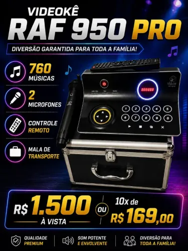 Videoke Raf 950 pro com 760 músicas 2 controles