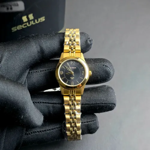 Relógio Seculus dourado feminino 25mm 