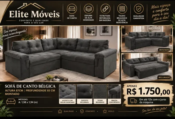 1,750,00 SOFÁ DE CANTO NOVO COM GARANTIA DE FABRICA.