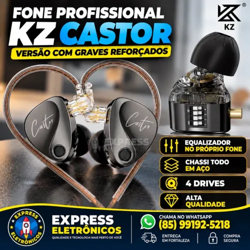 FONE PROFISSIONAL KZ CASTOR EQUALIZADOR GRAVES REFORÇADOS NOVO