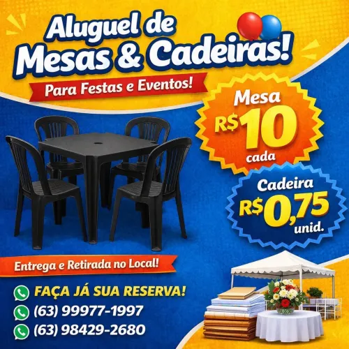 Locação de cadeiras e mesas
