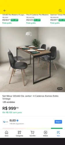 Mesa de Jantar 120x60 com 4 Cadeiras