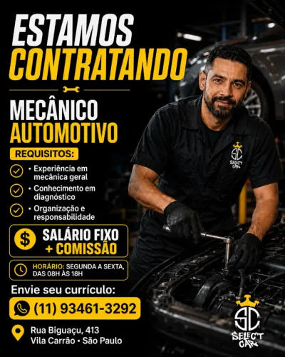Vaga para Mecânico Automotivo - Salário Fixo + Comissão - Vila Carrão