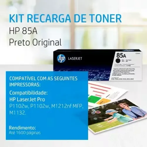 Toner HP 85A Preto Laserjet Original (CE285AB) Para HP Laserjet Pro P1102, P1102w, P1102w,