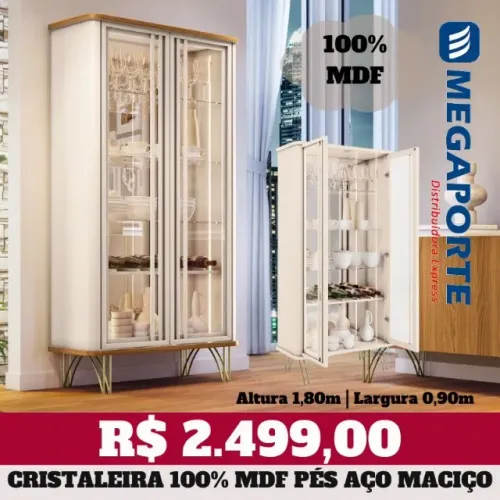 Cristaleira em MDF 2 Portas de Vidro Pés em Aço (Novo) Entrega Grátis!