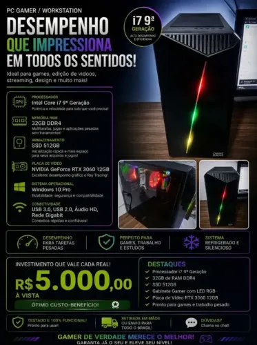 PC - GAMER | DEV IA | RTX 3060 12gb | 32gb RAM | I7 9700