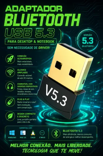 Adaptador Bluetooth USB 5.3 para Desktop & Notebook (NOVO/LACRADO!)