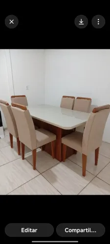 Mesa tampo em vidro 6 cadeiras estofadas 