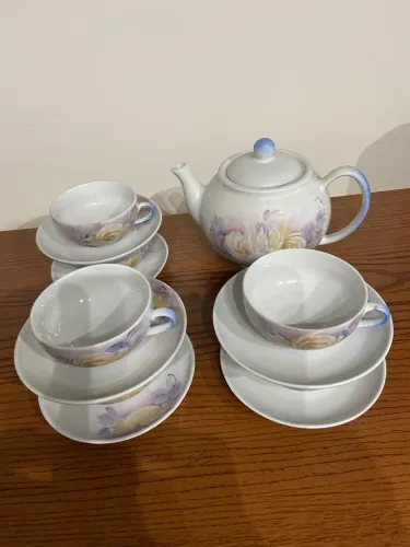 Jogo de chá e bule porcelana pintada a mão  novo