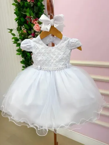 Vestido Menina Bonita Bebe Branco Batismo Apresentação