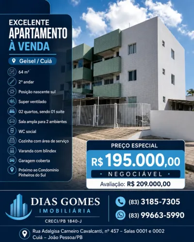 ? EXCELENTE APARTAMENTO À VENDA - GEISEL / CUIÁ