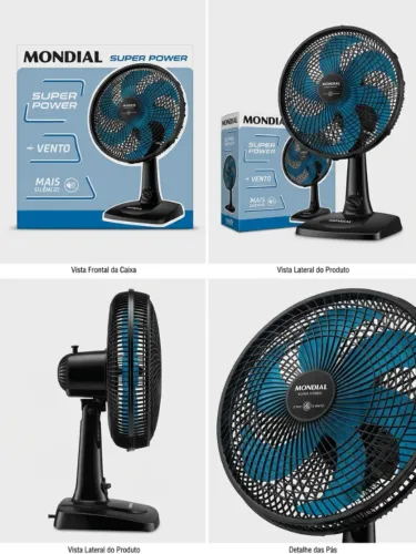 Ventilador de Mesa 30cm Preto/Azul, 60W, 220V MONDIAL  - NOVO NA CAIXA
