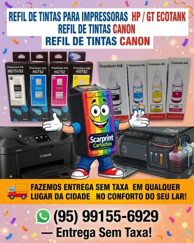 Refil de tintas de impressora HP GT Ecotank e Refil de tintas cânon entrega grátis