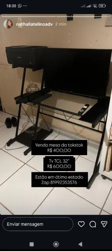 Vendo TV TCL 32 " e mesa tokstok ótimo estado