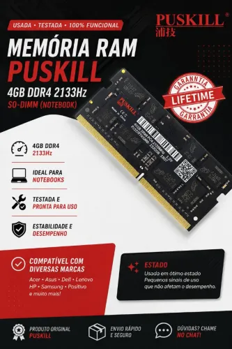 Memória RAM Puskill 4GB DDR4 2133MHz SO-DIMM Notebook