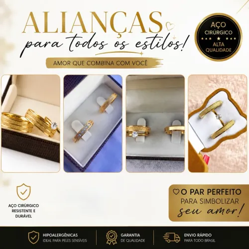 Alianças de Namoro Aço Cirúrgico Banhada Ouro 18k - Par por R$189