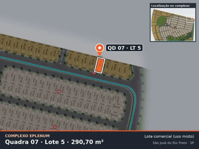 Lote comercial 290,70 m² no Eparque Mirage  Complexo Eplenum, Zona Sul