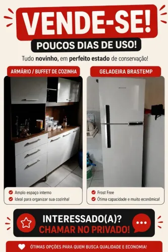 Vende-se uma geladeira, um armário e uma cama