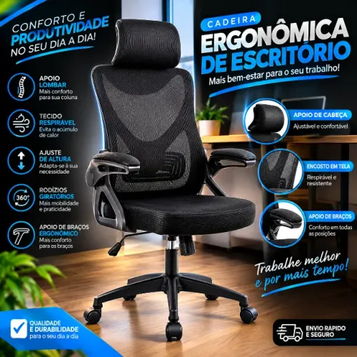 Cadeira Para Escritório home Office, Estudo Get Flex Pro Preto