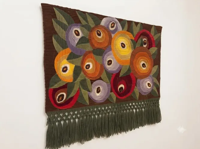 Tapeçaria Modernista Anos 70 - 1,18m x 0,96m