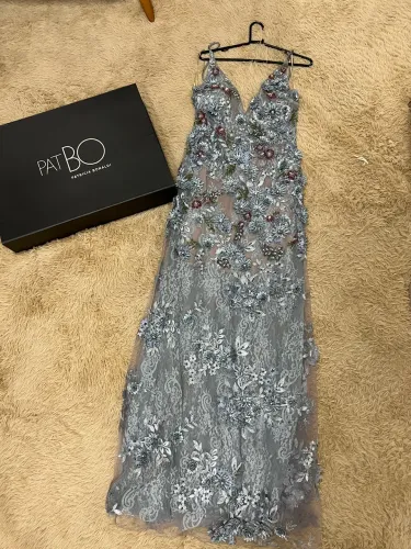 Vestido Longo PatBo (Patricia Bonaldi) Original Bordado Azul Tam 38 - Com Caixa