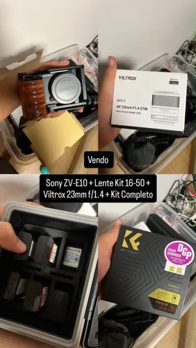 Câmera zv-e10 + lente kit 16-50 + viltrox 23mm f/1.4 + kit completo