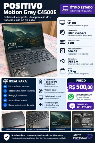 Notebook Positivo Motion Gray C4500E