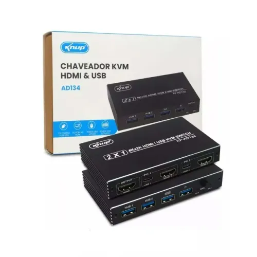 KVM HDMI 2 Portas USB 3.0 Sem os Cabos Knup KP-AD134