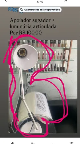 1 luminária, expositor de esmaltes , sugador de pó , apoiador e marcará para limpeza de pe