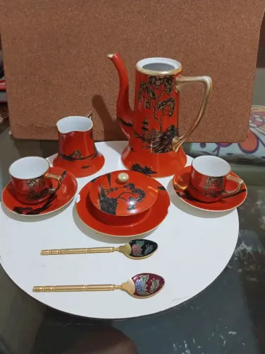 JOGO DE CHÁ JAPONÊS VINTAGE VERMELHO.