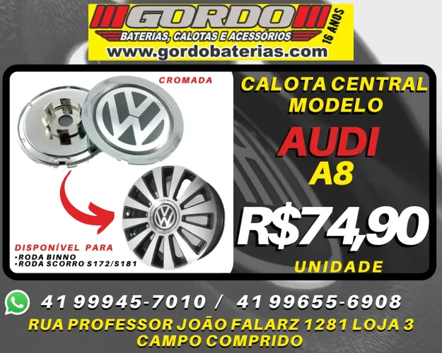 Calota centro de roda do Audi modelo A8. R$74,90 a unidade. Disk entrega 