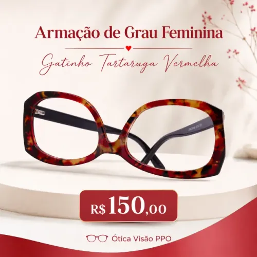 Armação de Grau Feminina Gatinho Tartaruga Vermelha