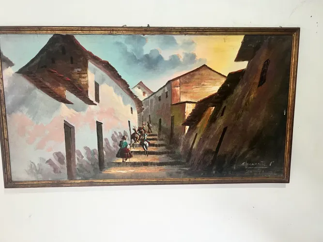 Quadro Grande Paisagem Andina Peruana - Óleo sobre Tela Assinado (102x54cm)