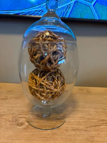 Bomboniere Taça de Vidro Decorativa com Tampa + Bolas de Fibra Natural