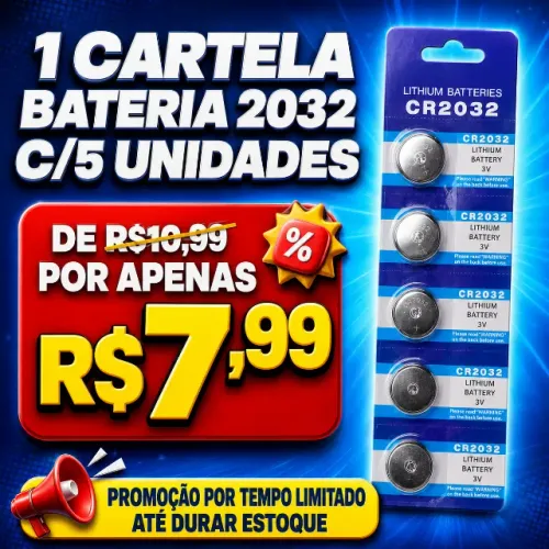 Cartela Bateria CR2032 Lithium 3V com 5 unidades
