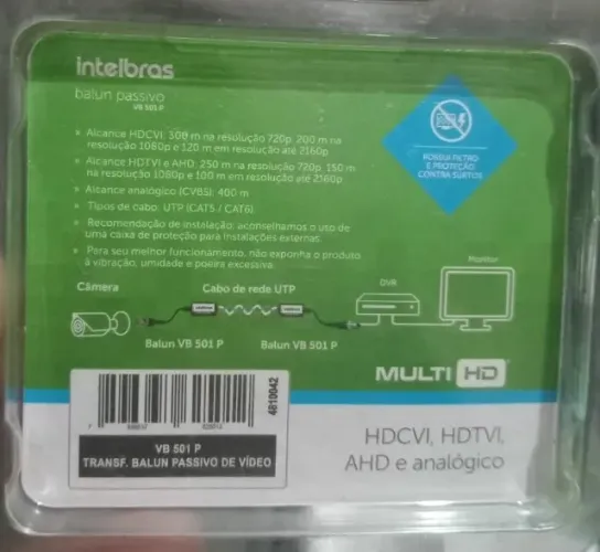 Balun Passivo Intelbras Vb 501 P G2 Conversor De Sinal (par)