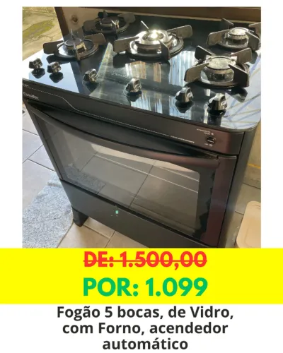 Fogão Esmaltec 5 Bocas Mesa de Vidro - Acendimento Automático