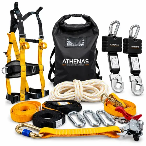 KIT LINHA DE VIDA MÓVEL PARA ESCADA EXTENSIVA + CINTURAO 4 PONTOS + 2 TRAVA QUEDA RETRATIL