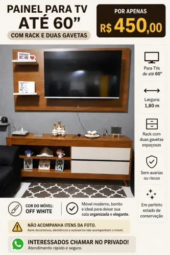 Painel para tv de ate 60 polegadas e rack