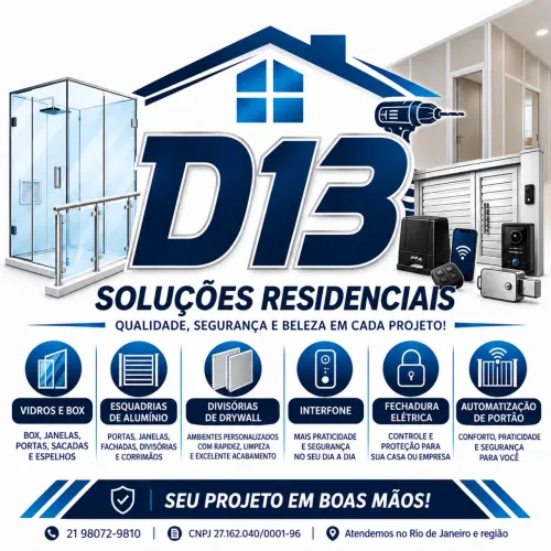D13 - Vidraçaria, Drywall, PVC, LED, Câmeras e Automação