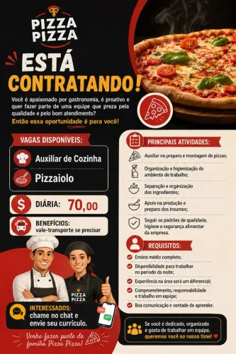 ? PIZZARIA PIZZA PIZZA ESTÁ CONTRATANDO!