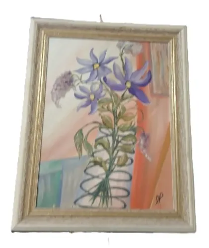 Quadro Decorativo Floral - Pintura de Flores Roxas (37cm x 48cm)