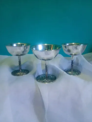 Antigo trio de taças para sorvete / sobremesa Espessurado a prata