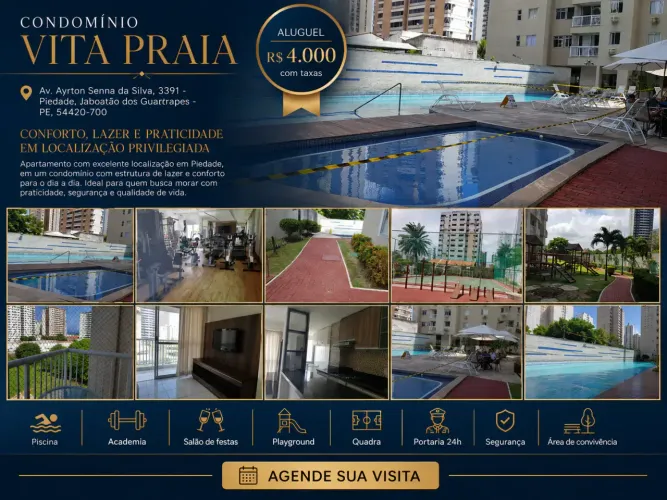 Apartamento para locação no VITA PRAIA, PIEDADE, Jaboatão dos Guararapes, PE