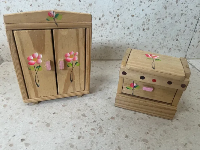 Kit Porta-Jóias Rustico Em Madeira Com Pintura Floral