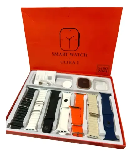 Smartwatch Ultra Watch S100 Ultra 2 49mm Prateado NFC 7 Pulseiras Esportiva